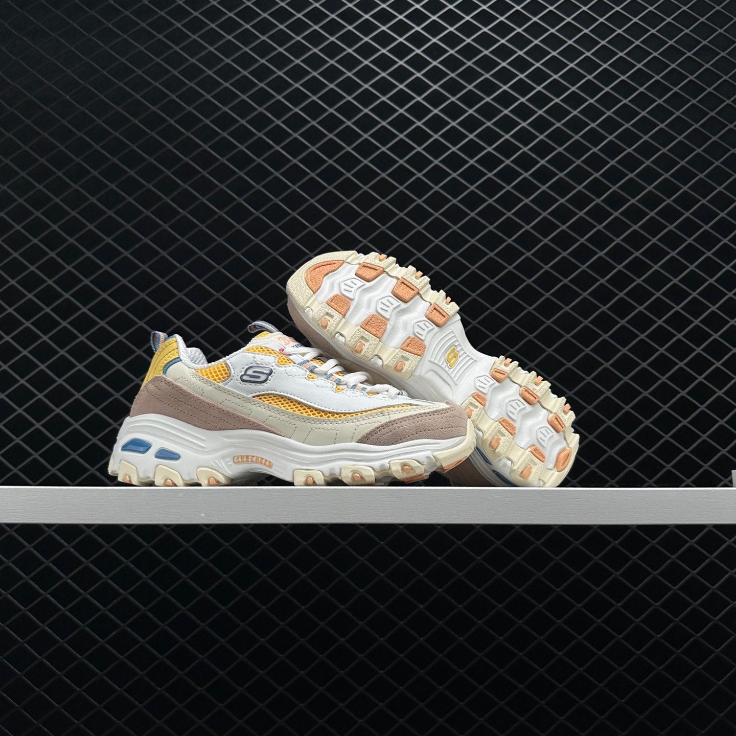 Skechers D'Lites 1.0 Low Running Shoes GS White Yellow 13146-WYL - Stylish and Comfortable Athletic Footwear